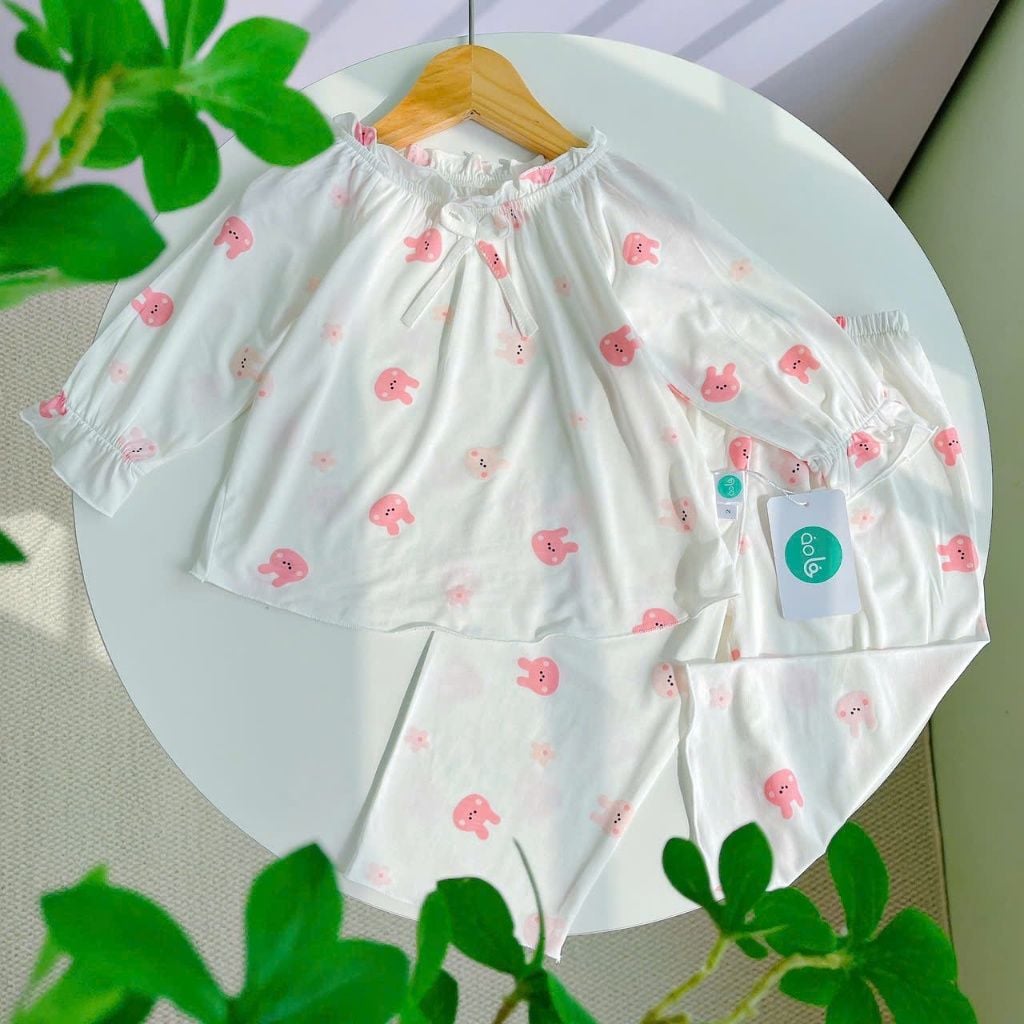  Bộ dài tay cho bé gái 95% sợi sồi Modal Ice Cool Áo Lá Homewear A238 mềm mướt mát lạnh babydoll họa tiết đáng yêu 