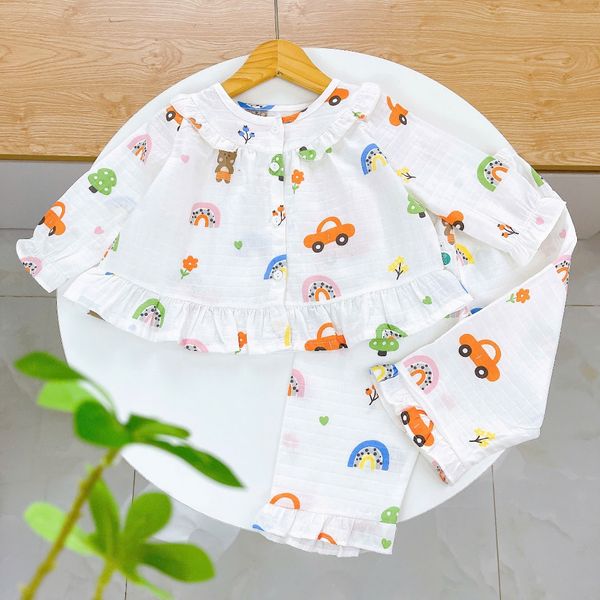  Pizama bé gái dài tay xô cotton Áo Lá Homewear A199, bộ đồ dài tay cho bé babydoll mặc ngủ bốn mùa 