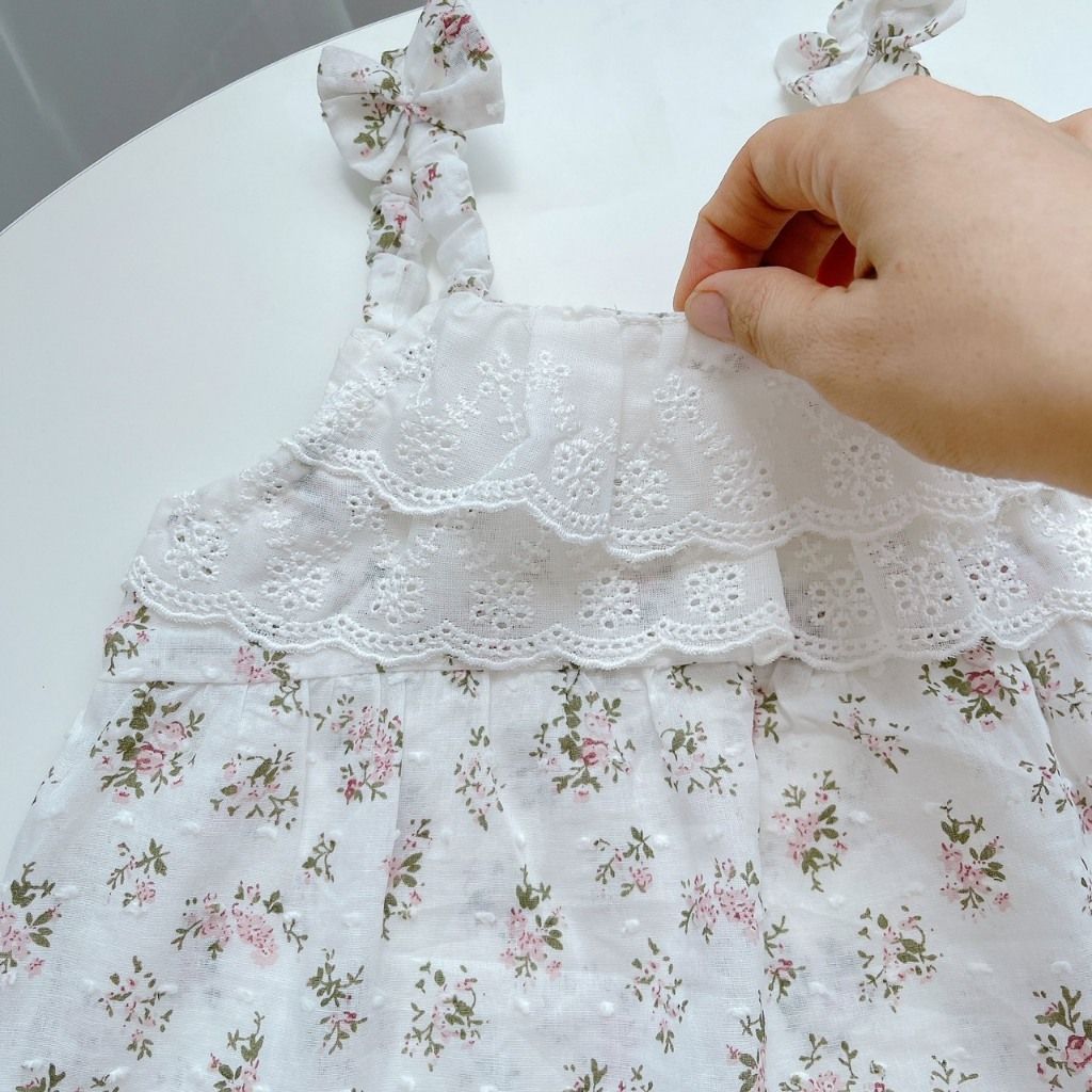  Bộ hai dây cho bé gái mặc hè thô hạt mềm mát Áo Lá Homewear A150, đồ bộ bé gái cotton quần váy đính nơ xinh 