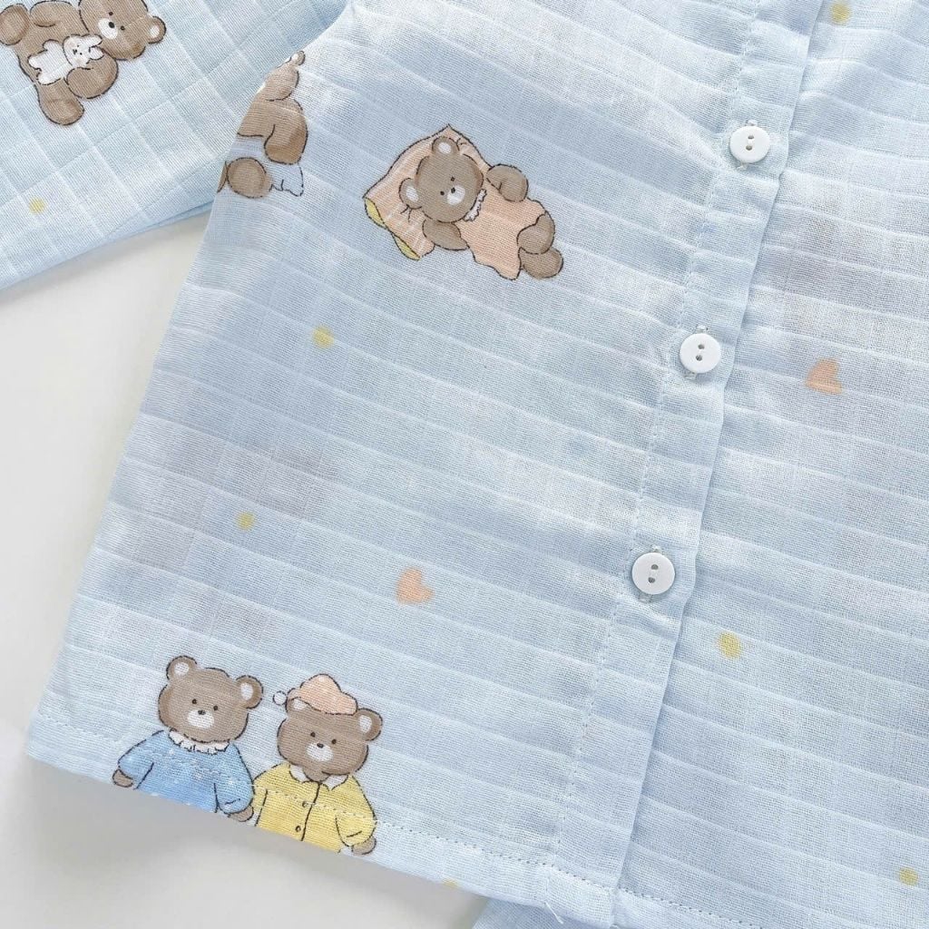  Pijama cho bé trai, bé gái vải  xô cotton Áo Lá Homewear A219, đồ bộ dài tay cho bé mát bốn mùa cổ tròn cài nút 