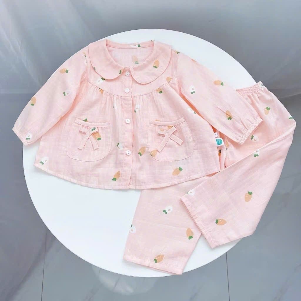  Pizama bé gái xô cotton Áo Lá Homewear A202, đồ dài tay bé gái babydoll mặc ngủ bốn mùa 