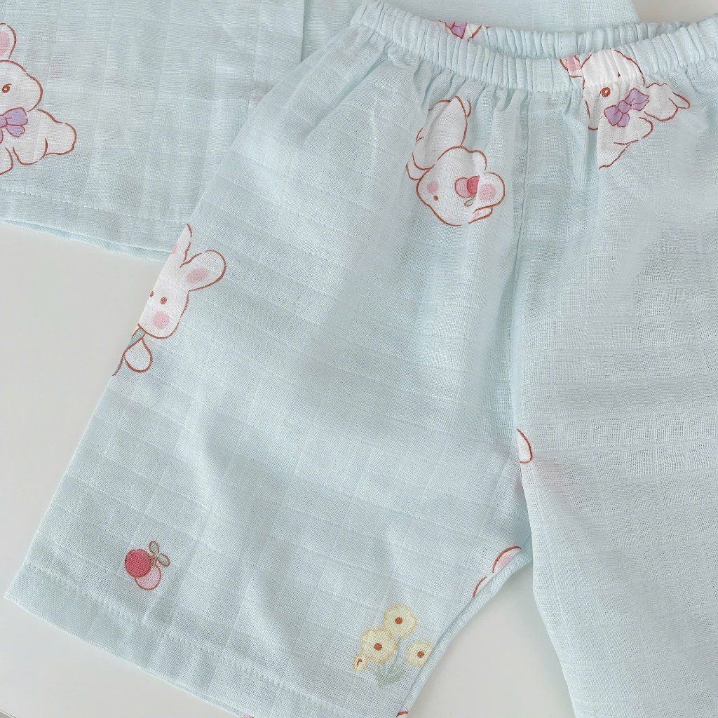  Bộ lửng bé gái Lá Homewear A293 xô cotton tay raglan họa tiết kỳ lân dễ thương thoáng mát 