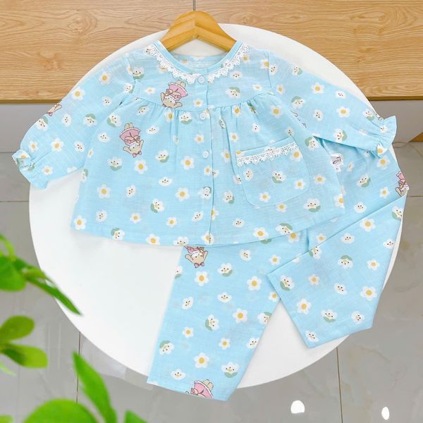  Bộ dài tay bé gái xô cotton Lá Homewear A263 mặc ngủ điều hòa babydoll , pizama cho bé gái thoáng mát dễ thương 