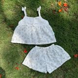  Bộ hai dây cho bé gái mặc hè thô hạt mềm mát Áo Lá Homewear A150, đồ bộ bé gái cotton quần váy đính nơ xinh 