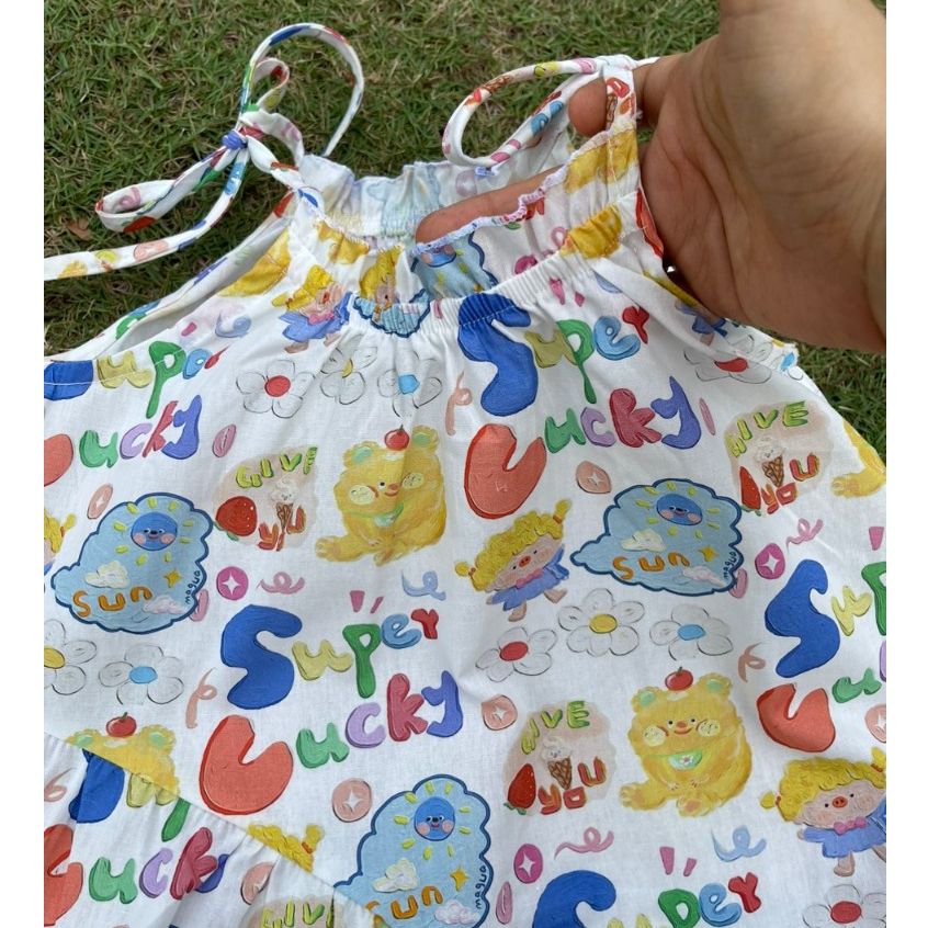  Váy hai dây bé gái mặc hè cotton mềm mát Áo Lá Homewear A141, váy hè cho bé gái babydoll maxi du lịch 