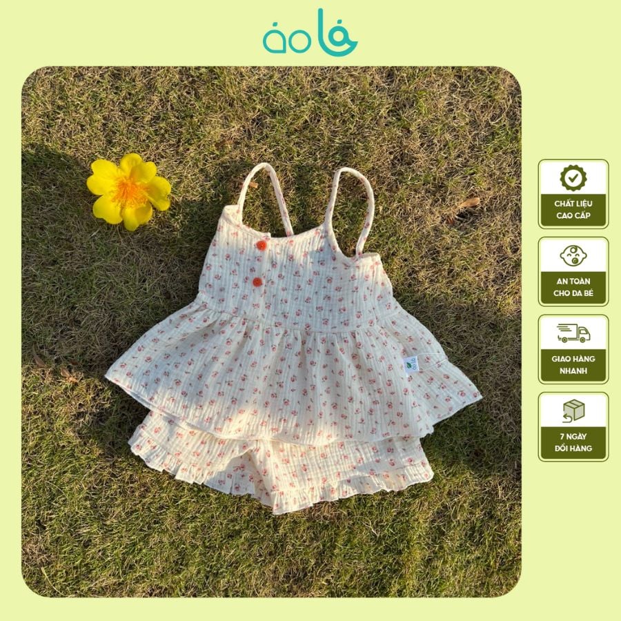  Bộ hai dây bé gái mặc hè xô muslin Áo Lá Homewear A121, đồ bộ hè bé gái quần đùi xô đũi babydoll dễ thương 