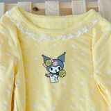  Đồ dài tay bé gái 95% sợi sồi Modal Ice Cool Lá Homewear A281, đồ ngủ cho bé mềm mướt mát lạnh viền ren chấm bi 