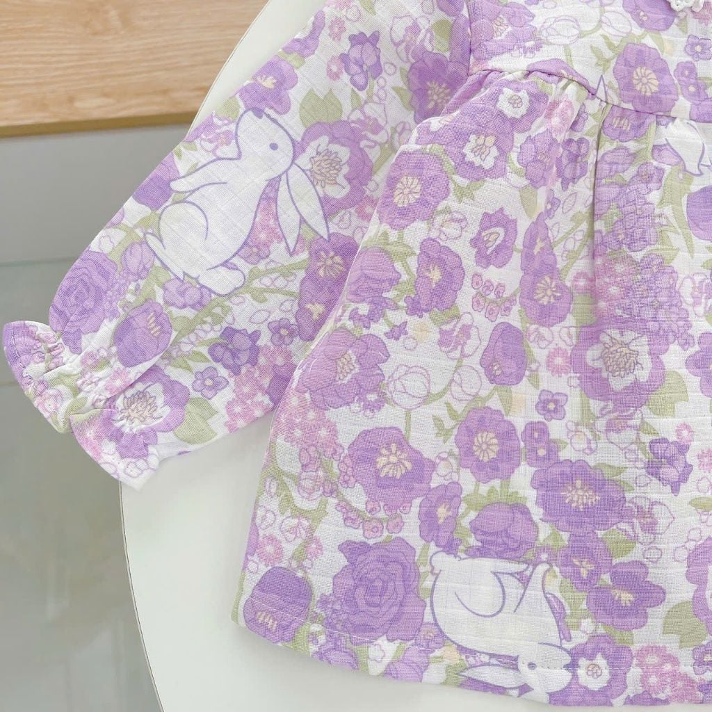  Bộ dài tay bé gái xô cotton Lá Homewear A263 mặc ngủ điều hòa babydoll , pizama cho bé gái thoáng mát dễ thương 