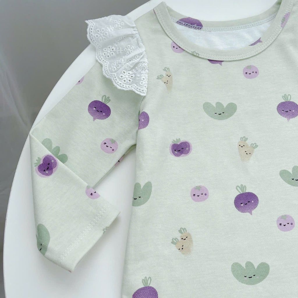  Đồ ngủ dài tay cho bé thun cotton dày dặn Áo Lá Homewear A196, bộ ngủ cotton cho bé nằm điều hòa thấm hút cao 