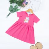  Đầm elsa cho bé gái thun cotton tay ngắn in hình hoạt hình kitty kỳ lân mickey minnie Áo Lá Homewear NNB003 