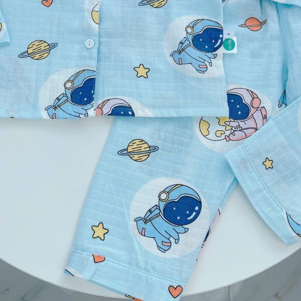  Pijama bé trai bé gái dài tay vải xô Áo Lá Homewear A014, đồ ngủ trẻ em size đại cotton nằm điều hòa bốn mùa 