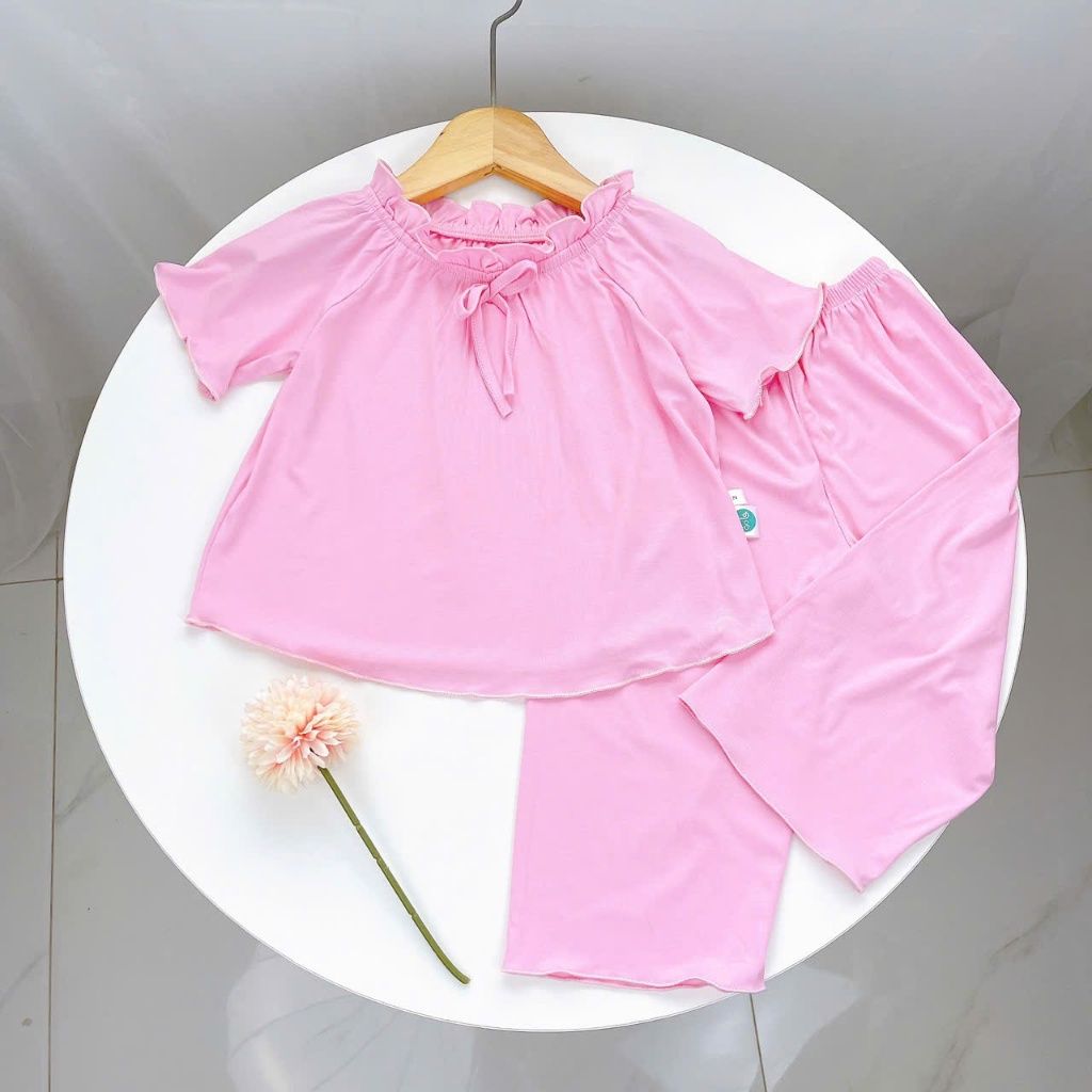  Bộ ngủ cho bé gái tay ngắn quần dài vải thun lụa Áo Lá Homewear A162, pijama cho bé gái mặc ngủ bốn mùa siêu mềm mát 