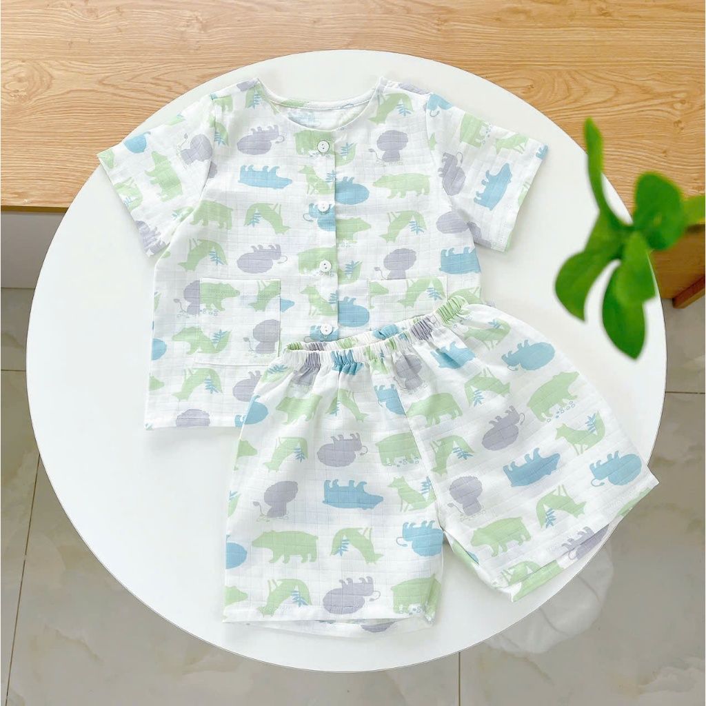  Pijama bé trai tay ngắn quần đùi xô cotton Áo Lá Homewear A105, đồ bộ cộc tay cho bé trai 