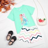  Bộ cộc tay bé gái thun cotton 4 chiều in hình elsa unicorn, bộ đùi bé gái tay ngắn bèo nhí Áo Lá Homewear NNB006 