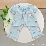  Đồ ngủ bé gái tay ngắn quần dài vải xô cotton Lá Homewear A261, pizama bé gái họa tiết unicorn dễ thương 