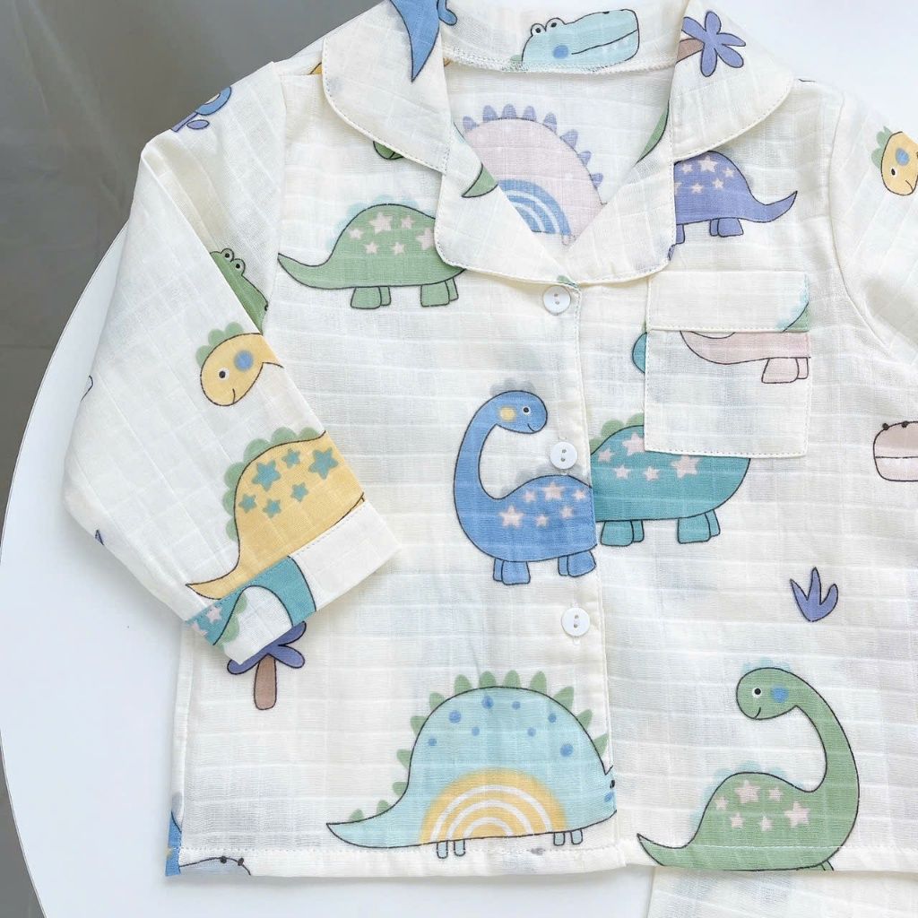  Pijama bé trai bé gái dài tay vải xô Áo Lá Homewear A014, đồ ngủ trẻ em size đại cotton nằm điều hòa bốn mùa 