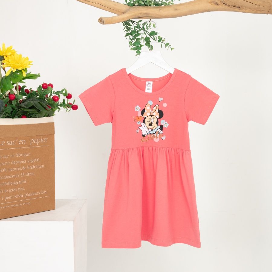  Đầm elsa cho bé gái thun cotton tay ngắn in hình hoạt hình kitty kỳ lân mickey minnie Áo Lá Homewear NNB003 
