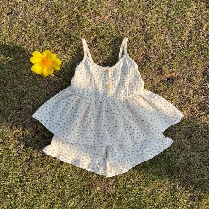  Bộ hai dây bé gái mặc hè xô muslin Áo Lá Homewear A121, đồ bộ hè bé gái quần đùi xô đũi babydoll dễ thương 
