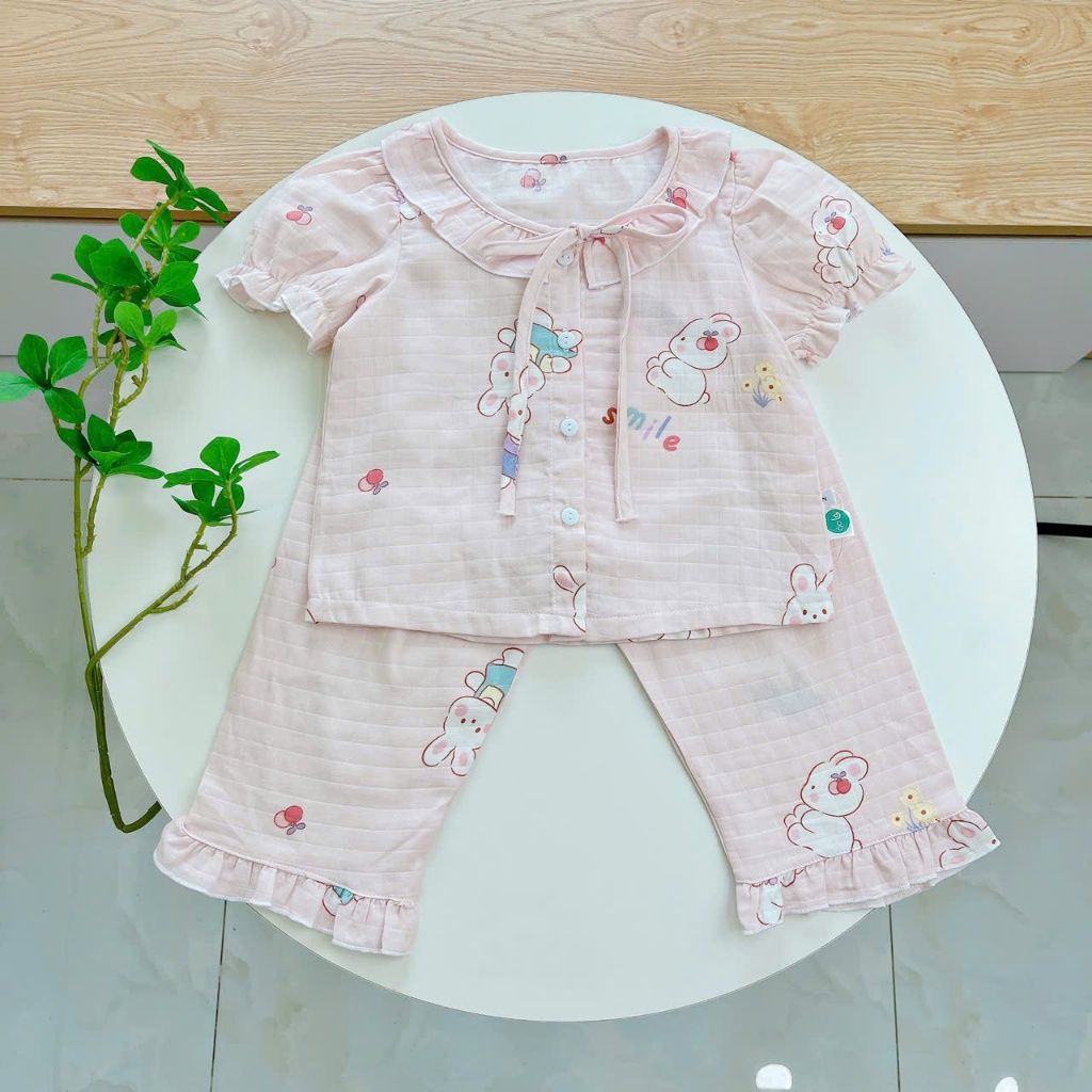  Đồ ngủ bé gái tay ngắn quần dài vải xô cotton Lá Homewear A261, pizama bé gái họa tiết unicorn dễ thương 
