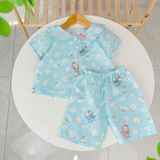  Bộ lửng bé gái Lá Homewear A293 xô cotton tay raglan họa tiết kỳ lân dễ thương thoáng mát 