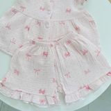  Bộ đùi bé gái xô muslin Áo Lá Homewear A264, bộ cộc tay bé gái cánh tiên bèo dễ thương babydoll 