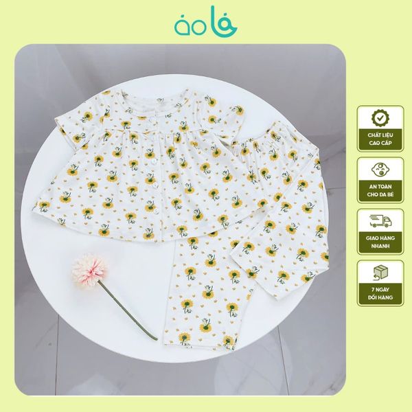  Bộ ngủ bé gái thun lụa mềm mát Áo Lá Homewear A210, đồ ngủ tay ngắn quần dài bé gái 