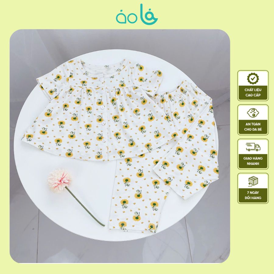  Bộ ngủ bé gái thun lụa mềm mát Áo Lá Homewear A210, đồ ngủ tay ngắn quần dài bé gái 