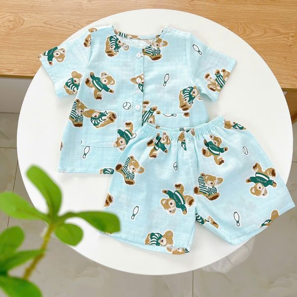  Pijama bé trai tay ngắn quần đùi xô cotton Áo Lá Homewear A105, đồ bộ cộc tay cho bé trai 