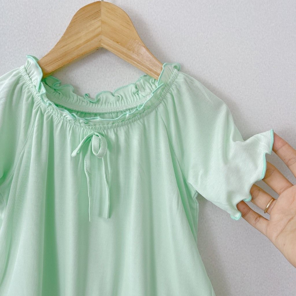  Bộ ngủ cho bé gái tay ngắn quần dài vải thun lụa Áo Lá Homewear A162, pijama cho bé gái mặc ngủ bốn mùa siêu mềm mát 