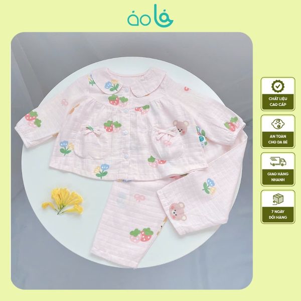  Pizama bé gái xô cotton Áo Lá Homewear A202, đồ dài tay bé gái babydoll mặc ngủ bốn mùa 