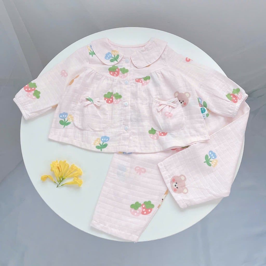  Pizama bé gái xô cotton Áo Lá Homewear A202, đồ dài tay bé gái babydoll mặc ngủ bốn mùa 