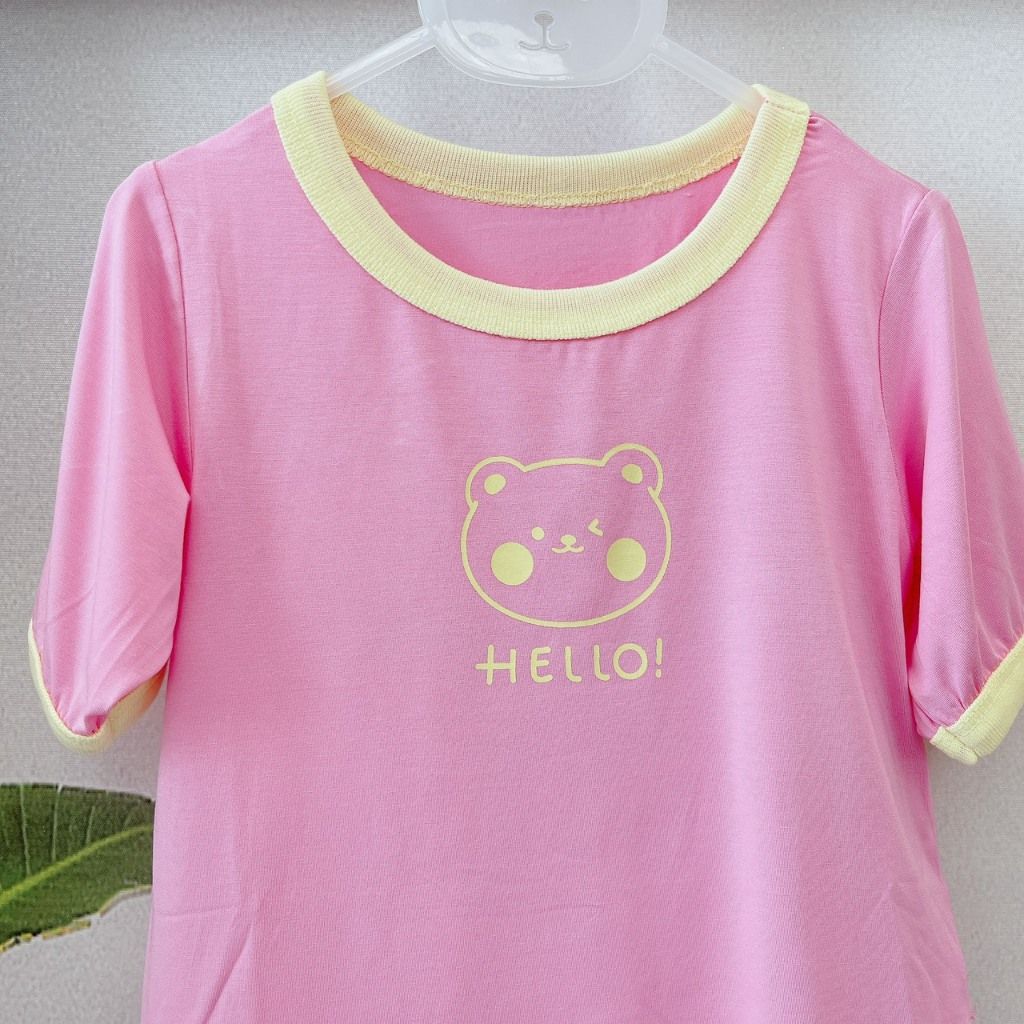  Bộ lửng cho bé vải modal A133 Áo Lá Homewear, bộ hè cho bé trai và bé gái sợi sồi siêu mướt mát hình in gấu dễ thương 