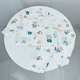  Pijama bé trai bé gái dài tay vải xô cotton Áo Lá Homewear A146, đồ ngủ trẻ em size đại nằm điều hòa bốn mùa 
