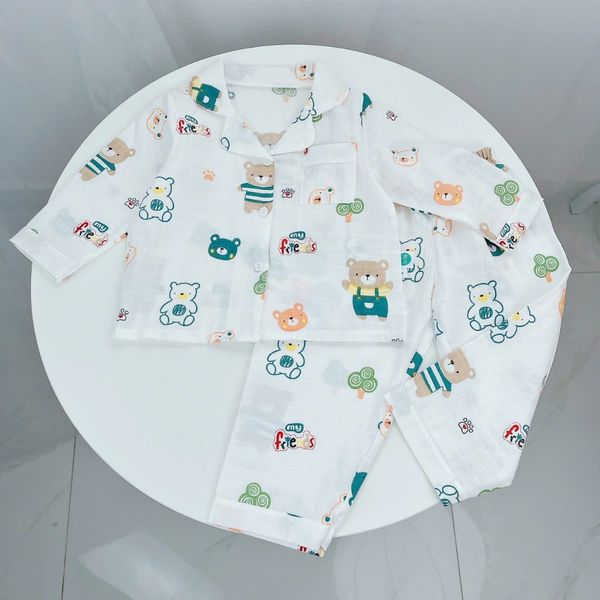  Pijama bé trai bé gái dài tay vải xô cotton Áo Lá Homewear A146, đồ ngủ trẻ em size đại nằm điều hòa bốn mùa 