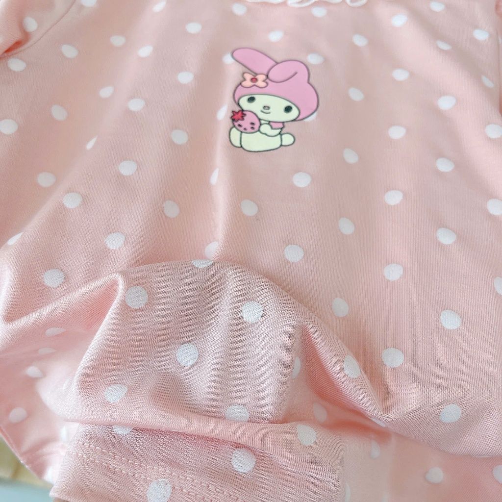  Đồ dài tay bé gái 95% sợi sồi Modal Ice Cool Lá Homewear A281, đồ ngủ cho bé mềm mướt mát lạnh viền ren chấm bi 