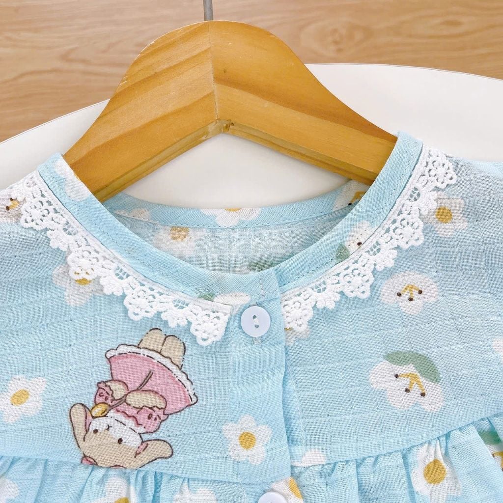  Bộ dài tay bé gái xô cotton Lá Homewear A263 mặc ngủ điều hòa babydoll , pizama cho bé gái thoáng mát dễ thương 