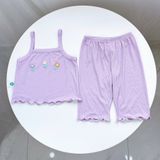  Bộ hai dây bé gái thun tăm lạnh rayon Áo Lá Homewear A159, đồ bộ bé gái hai dây quần lửng đính hoa xinh xắn 