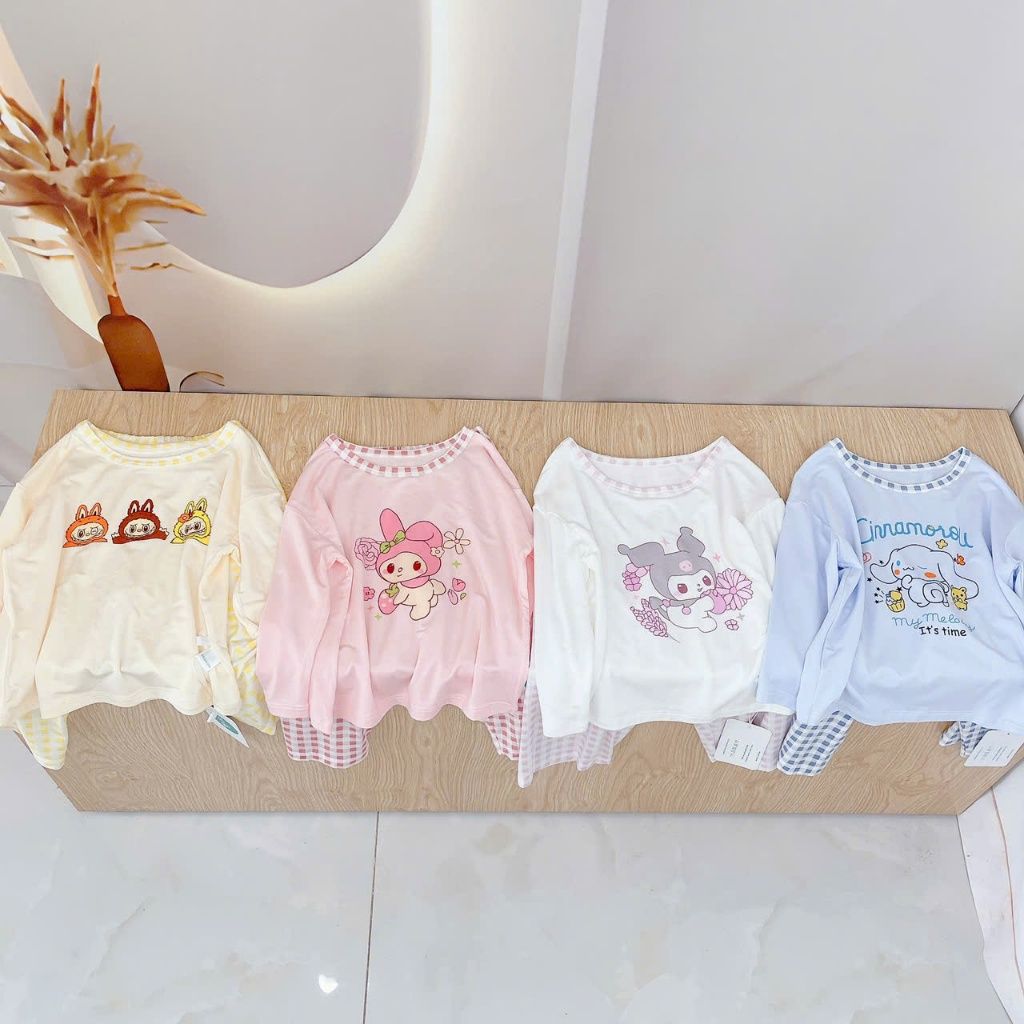  Bộ dài tay cho bé 95% sợi sồi Modal Áo Lá Homewear A209, pijama cho bé gái trai mềm mướt mát lạnh caro capybara kuromi 