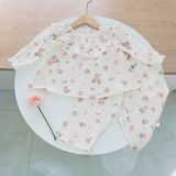  Bộ dài tay bé gái xô muslin Áo Lá Homewear A216, pijama bé gái mặc ngủ bốn mùa mềm mát thấm hút 7kg-27kg 