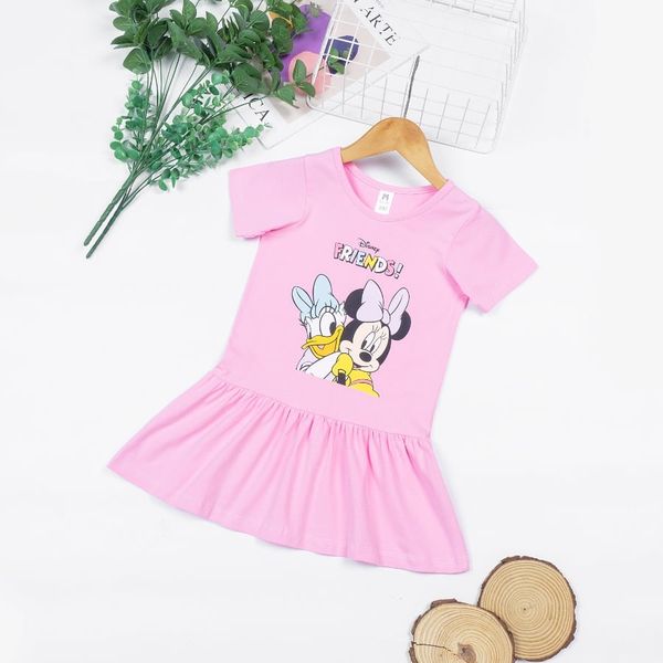  Váy elsa cho bé gái thun cotton tay ngắn in hình hoạt hình, đầm đuôi cá bé gái Áo Lá Homewear NNB004 