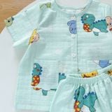  Pijama bé trai tay ngắn quần đùi xô cotton Áo Lá Homewear A105, đồ bộ cộc tay cho bé trai 