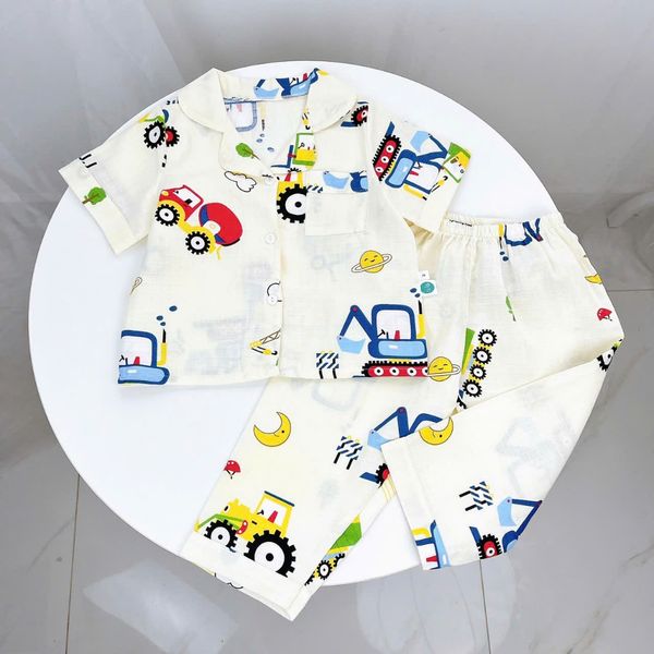  Pijama bé trai tay ngắn quần dài vải xô cotton Áo Lá Homewear A029, bộ ngủ bé trai 