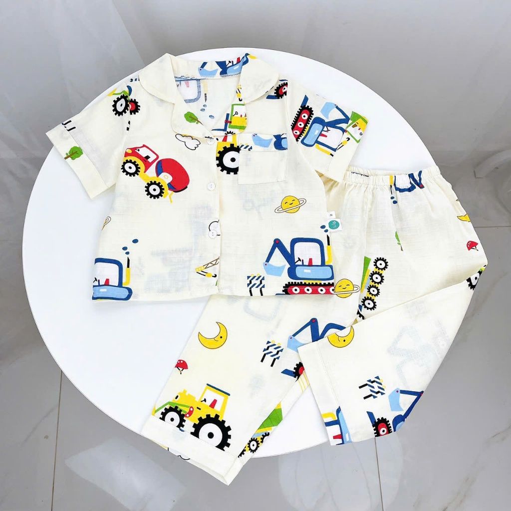  Pijama bé trai tay ngắn quần dài vải xô cotton Áo Lá Homewear A029, bộ ngủ bé trai 