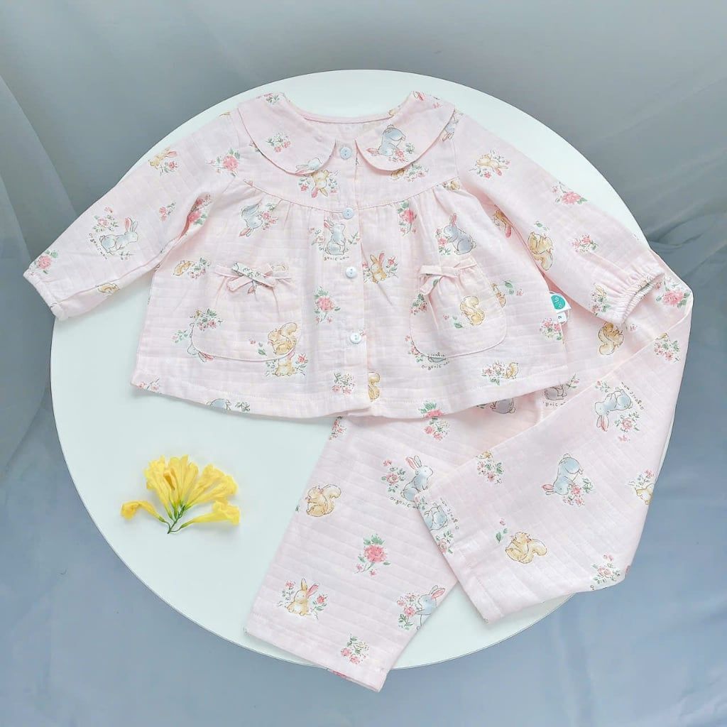  Pizama bé gái xô cotton Áo Lá Homewear A202, đồ dài tay bé gái babydoll mặc ngủ bốn mùa 