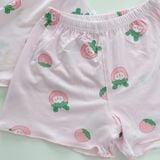  Bộ cộc tay bé gái Tencel Lycra mỏng mát lạnh Lá Homewear A266, bộ đùi bé gái mặc hè cổ tròn bèo xinh xắn kuromi 