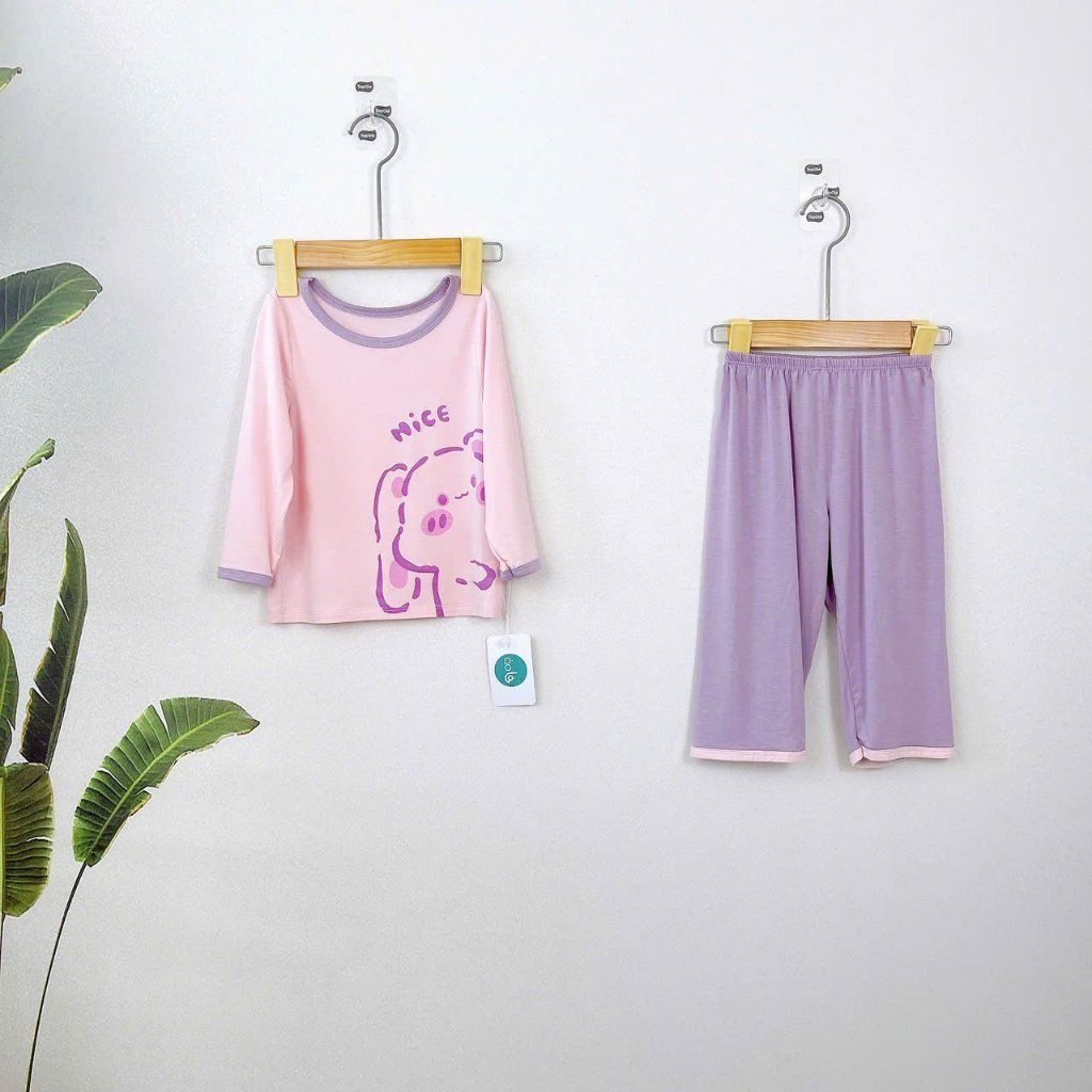  Đồ dài tay cho bé thun modal sợi sồi Áo Lá Homewear A178, pizama cho bé mặc ngủ sợi tự nhiên mềm mướt mát lạnh 
