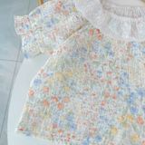  Pijama cho bé gái tay ngắn Lá Homewear A297 xô muslin cổ ren vintage hoa nhí dễ thương vải mềm mát 