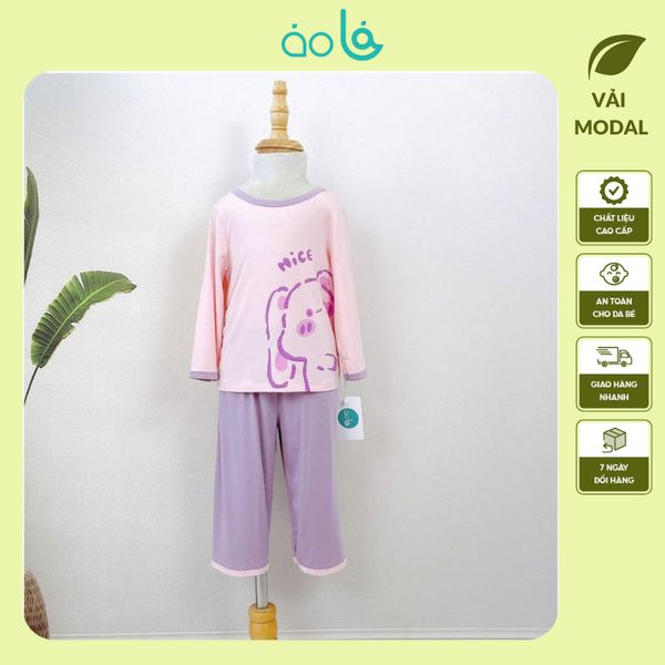  Đồ dài tay cho bé thun modal sợi sồi Áo Lá Homewear A178, pizama cho bé mặc ngủ sợi tự nhiên mềm mướt mát lạnh 