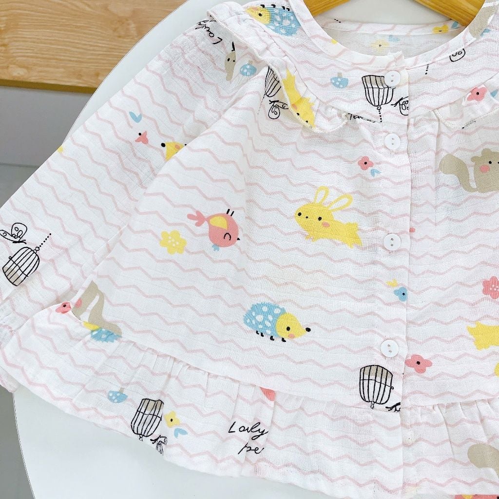  Pizama bé gái dài tay xô cotton Áo Lá Homewear A199, bộ đồ dài tay cho bé babydoll mặc ngủ bốn mùa 