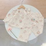  Bộ dài tay bé gái xô muslin Áo Lá Homewear A216, pijama bé gái mặc ngủ bốn mùa mềm mát thấm hút 7kg-27kg 